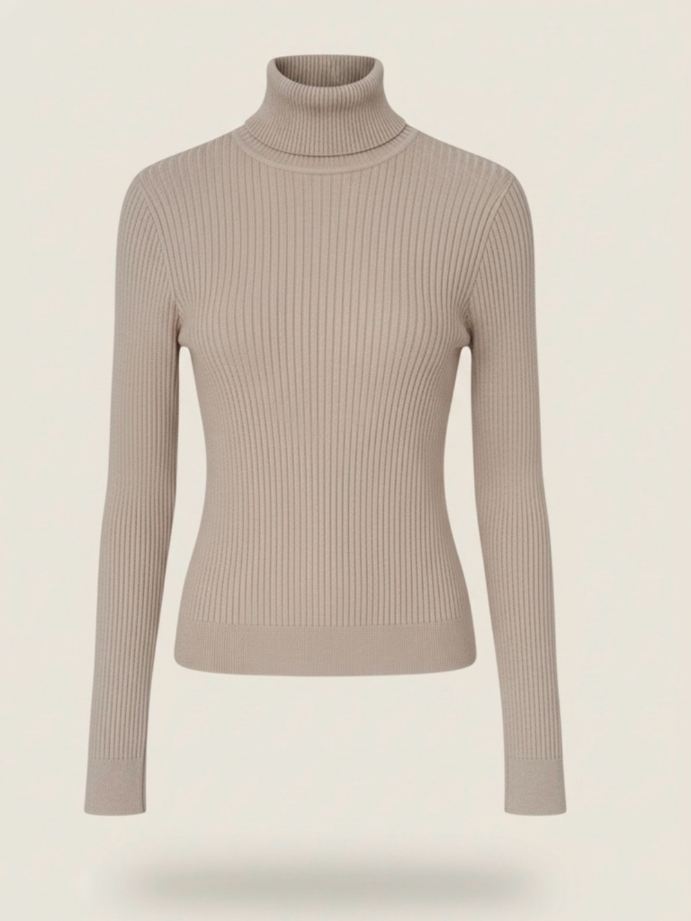 Beige Ribbed Turtleneck Sweater | Neutral Capsule Layering Top | Stretch Knit